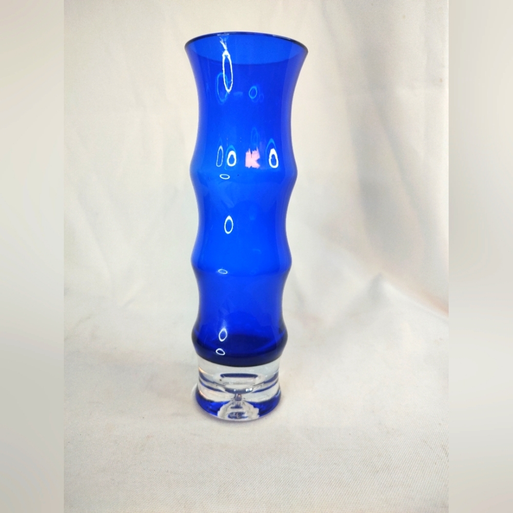 Aseda Art Glass Bamboo Vase by Bo Borstrom Cobalt Blue Sweden.